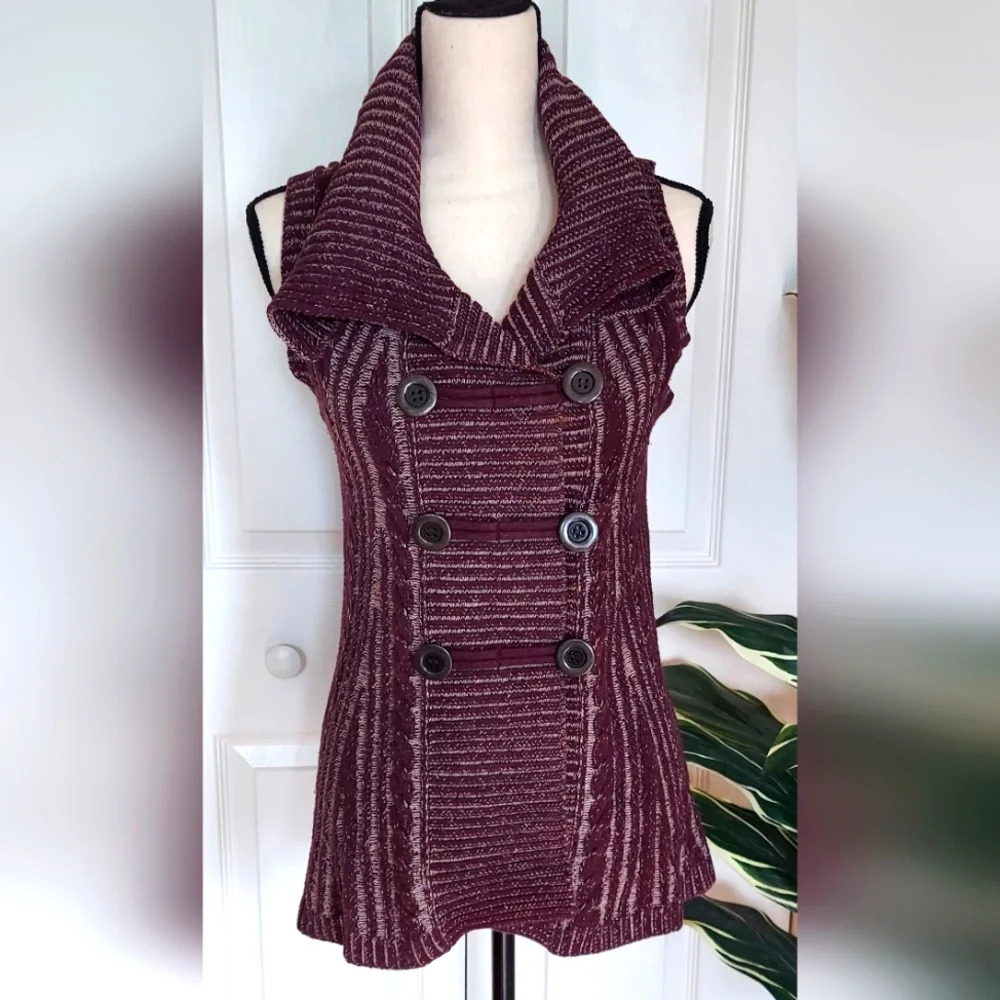 Style & Co Long Knit Double Breasted Sweater Vest | Size Small | Purple